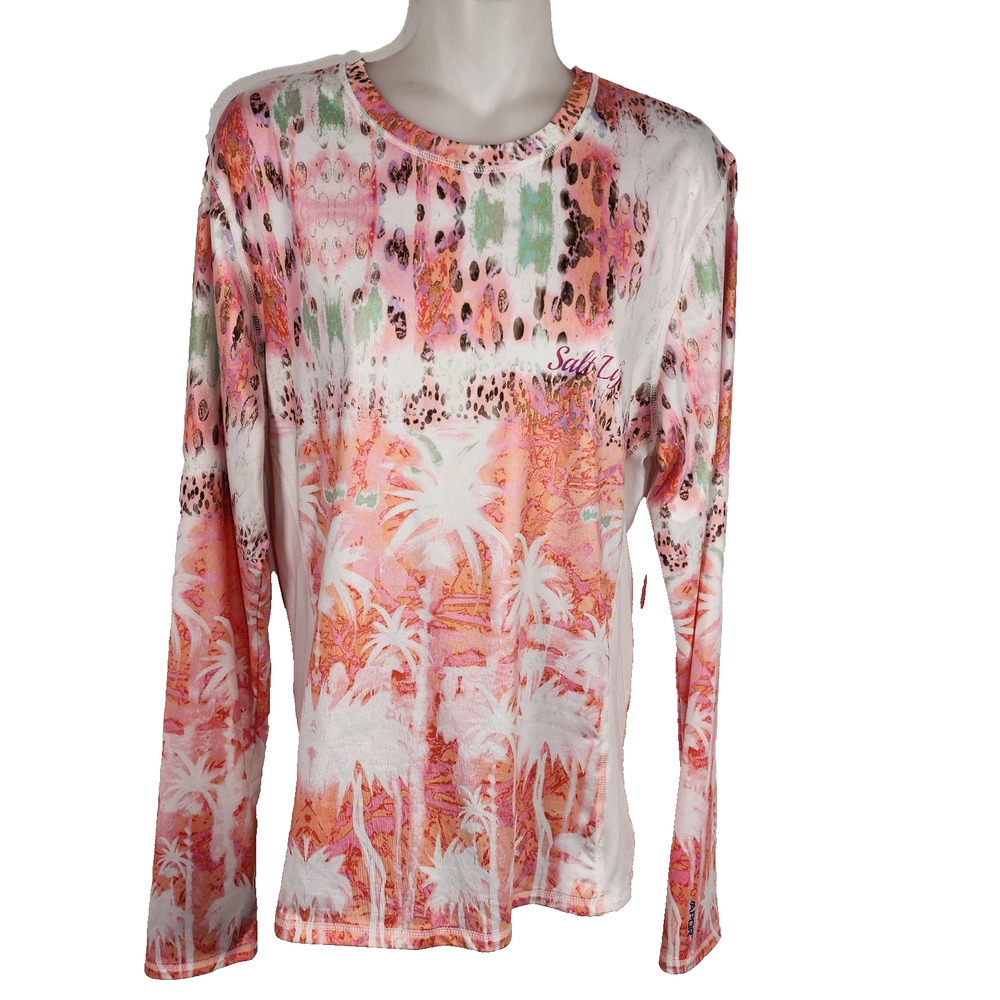 Salt Life Womens Uvapor Shirt Large Multi Palm Tree Print SLX Performance Beach